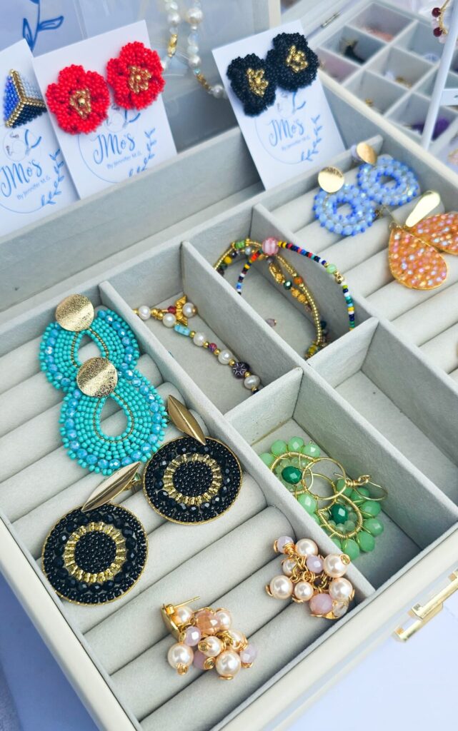 jewelry box with colorful earrings